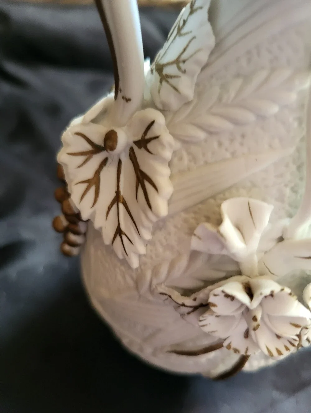 Textured White Bisque Ceramic Floral 6 Inch Vase with Grapes And Wheat